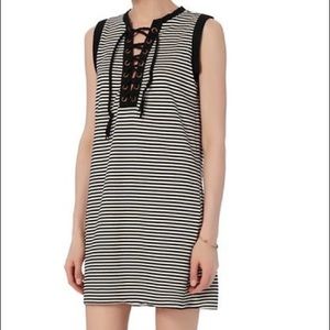 NSF Striped lace up sleeveless dress